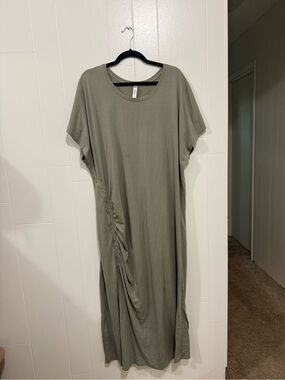 Lane Bryant Cacique Olive Green Side-Ruched Maxi Dress